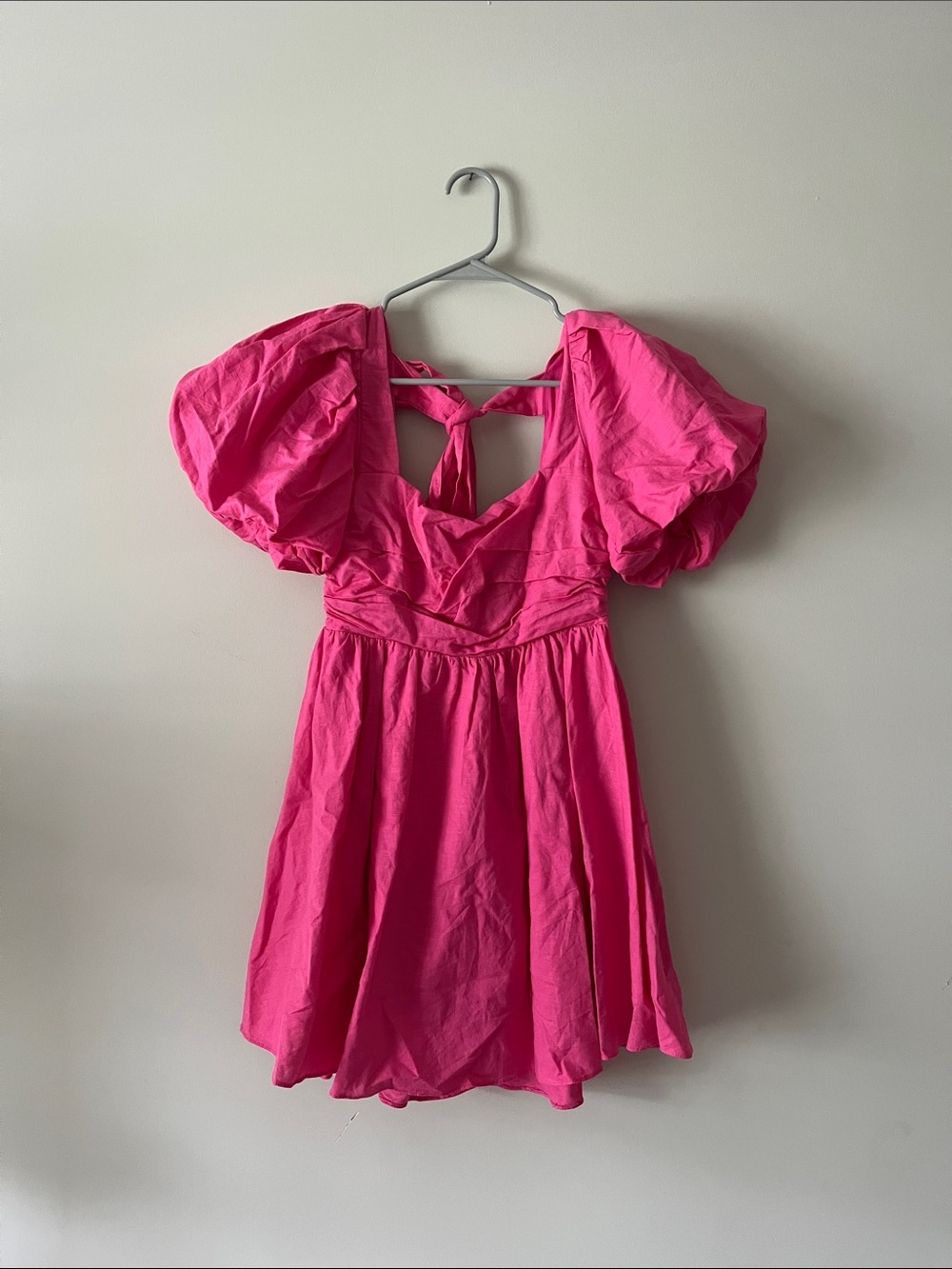 All About May Barbiecore Smocked Puff Sleeve Babydoll Mini Dress